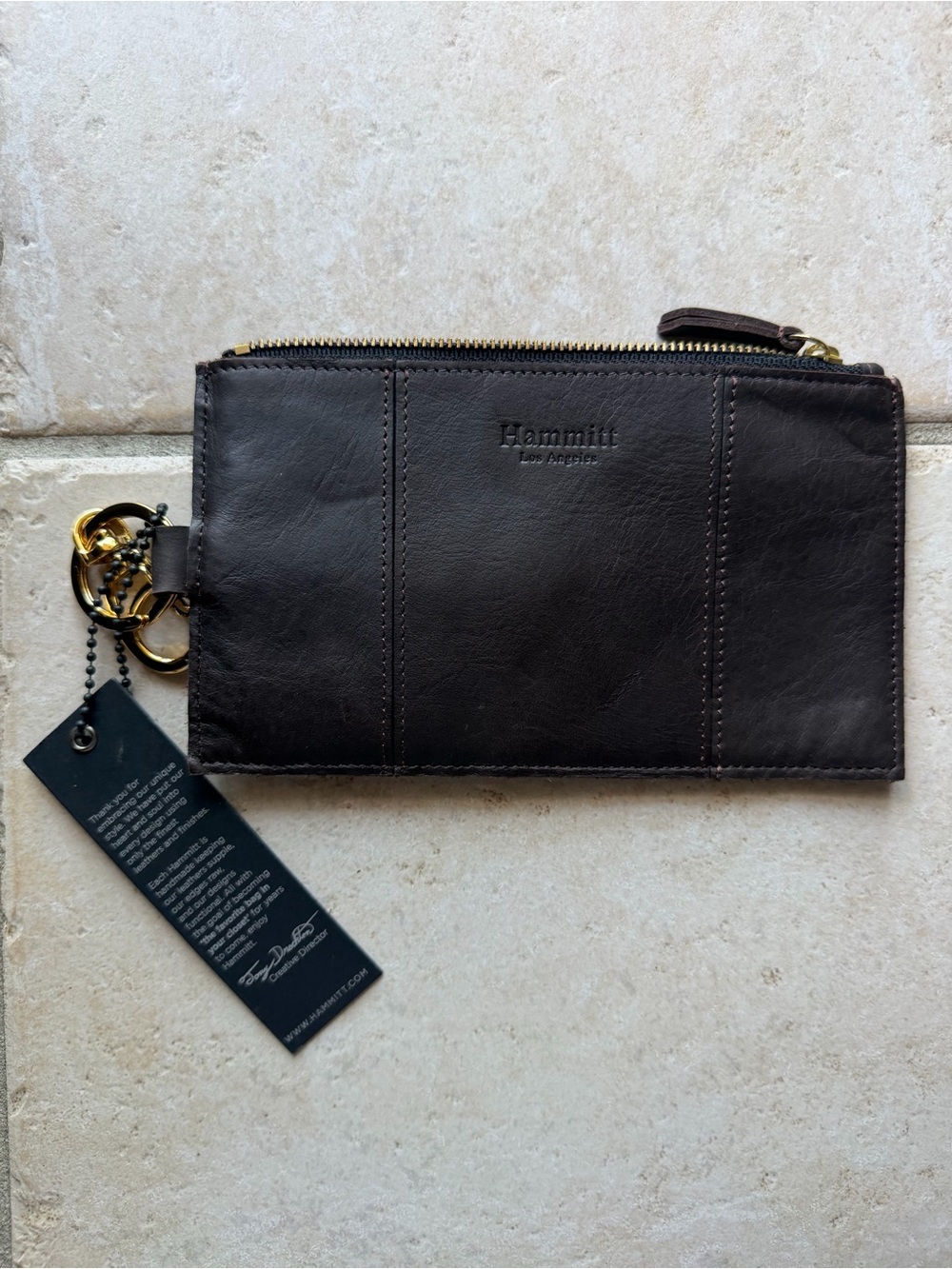Dark Brown Leather Hammitt Los Angeles Zip Wallet Clutch NWT